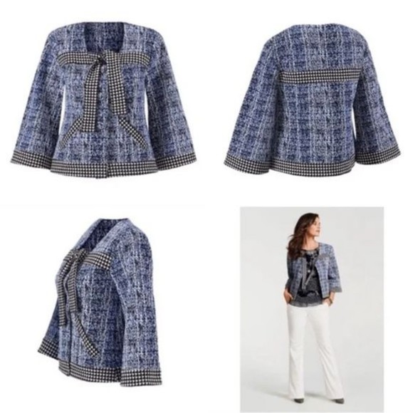 Cabi 21 Club Jacket Blue Jacquard Houndstooth Size Medium - Picture 9 of 12